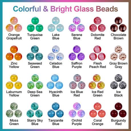 XSEINO 1200PCS 6mm Ink Glass Beads Kit, 24 Assorted Color Series Crystal Beads for Jewelry Making and DIY Crafts, Friendship Bracelets XSEINO