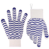 Oven Gloves, 932°F Heat Resistant Gloves, Oven Mitts with Fingers, Grill Gloves Heat Proof for Men Women, BBQ Gloves Silicone Grip, BLUESTEER Fireproof Gloves for Kitchen Cooking, Grilling, Baking BLUESTEER