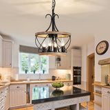 UOFUS 4-Light Farmhouse Wood Chandelier Rustic Drum Hanging Pendant Lighting French Country Industrial Candle Chandelier Light Fixture for Dining Room Kitchen Living Room Entryway Office UOFUS