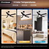 Conciseer Modern Ceiling Fans with Lights,52 Inch Ceiling Fans with Remote for Bedroom Living Room Kitchen, 18W 3CCT Dimmable，5 Blades 6 Speed Reversible Quiet DC Motor Black Conciseer