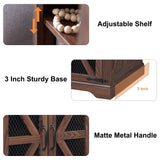 JXQTLINGMU Farmhouse End Table, 24" Large Sofa Side Table with Charging Station, Mesh Barn Door, and Adjustable Storage Shelf, Rustic Wood Square Nightstand for Living Room, Bedroom, Office, Brown JXQTLINGMU