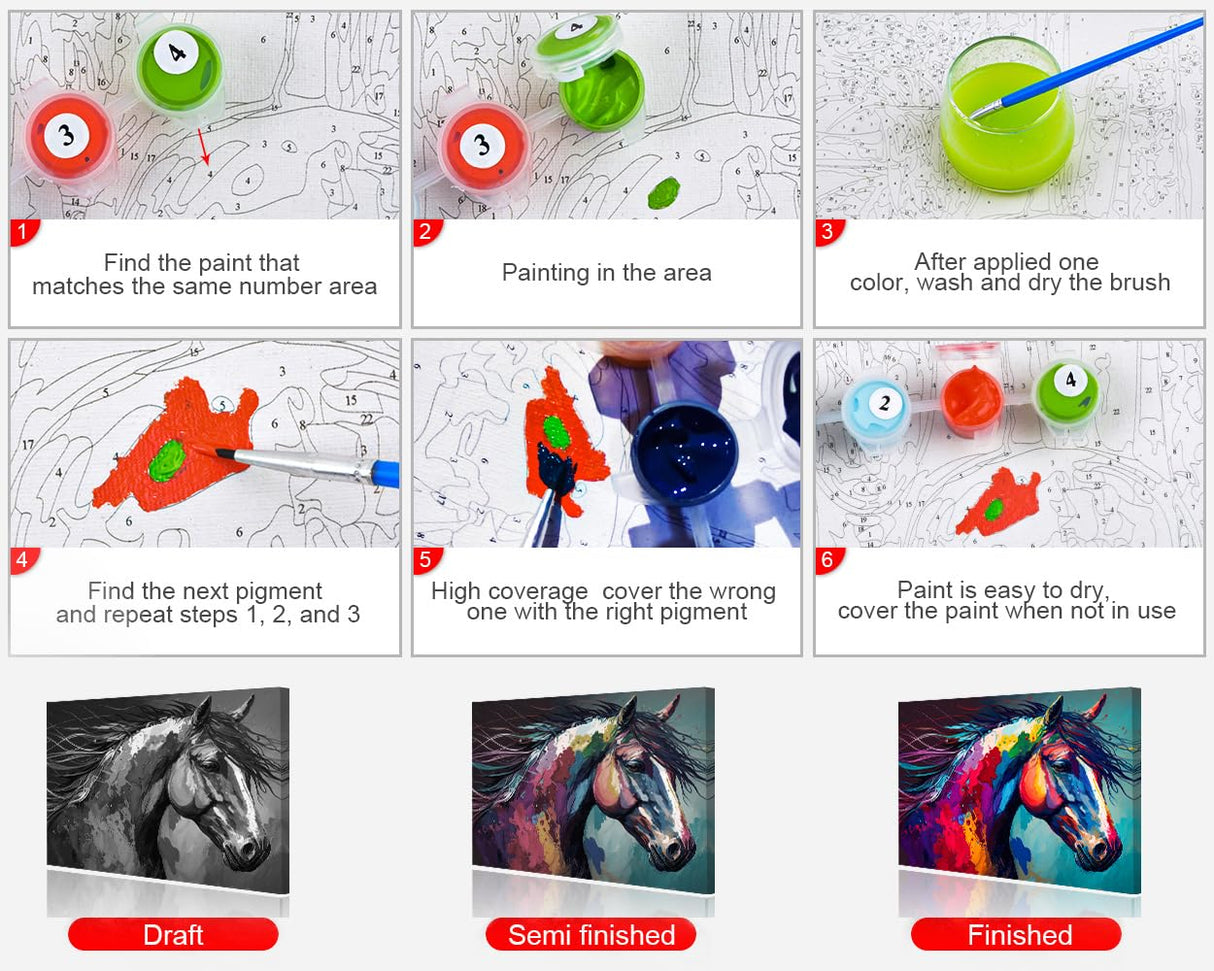 TUMOVO Paint by Numbers for Adults Beginner Horse Paint by Number Kits DIY Acrylic Painting for Adults Kids Paint by Number Abstract Paint by Number Arts Craft, 16 x20 Inch TUMOVO