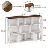 Halitaa Farmhouse Horizontal Bookcase, 11 Cube Storage Organizer Bookshelf, Wooden Open Cube Shelf Bookcase, 3 Tier Cube Display Bookshelves with Storage, Rustic White Halitaa