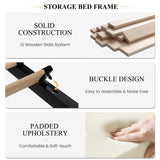 SHA CERLIN King Size Platform Bed Frame with 4 Storage Drawers, Vertical Channel Tufted Adjustable Headboard, Velvet Upholstered, Wooden Slats Support, No Box Spring Needed, Easy Assembly, Black SHA CERLIN