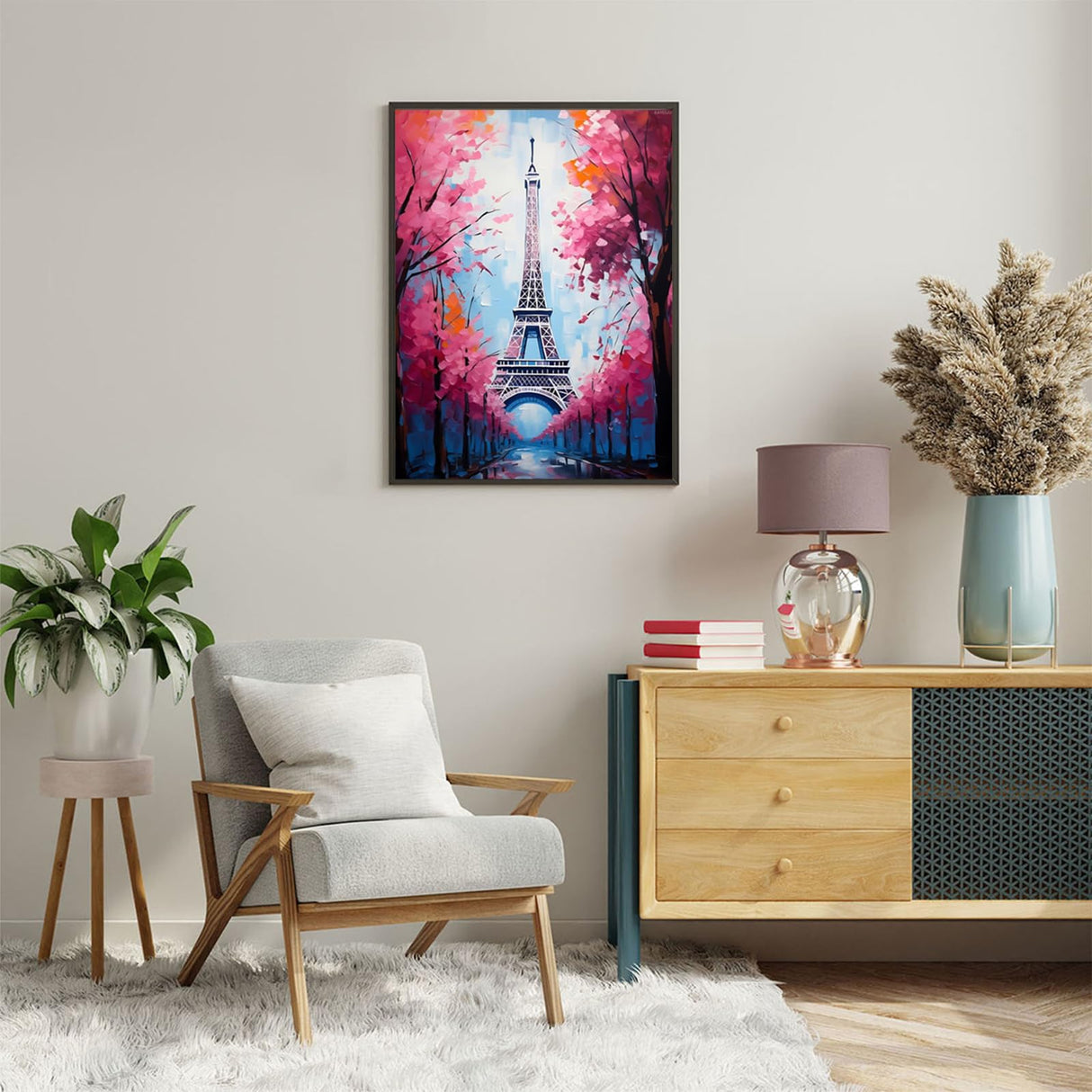 KAYEIUU 5D Paris Eiffel Tower Diamond Art Painting Kits for Adults, Eiffel Tower Pink Cherry Blossoms Diamond Dots Paintings for Beginners Home Wall Decor Gifts 12x16 inch KAYEIUU