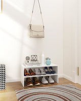 LOWOSA 2-Tier Stackable White Shoe Rack, Wooden 2-Shelf Shoe Organizer Freestanding Shoe Storage Stand for 6-9 Pairs, Perfect for Closet, Entryway, Office Use - Modern White LOWOSA