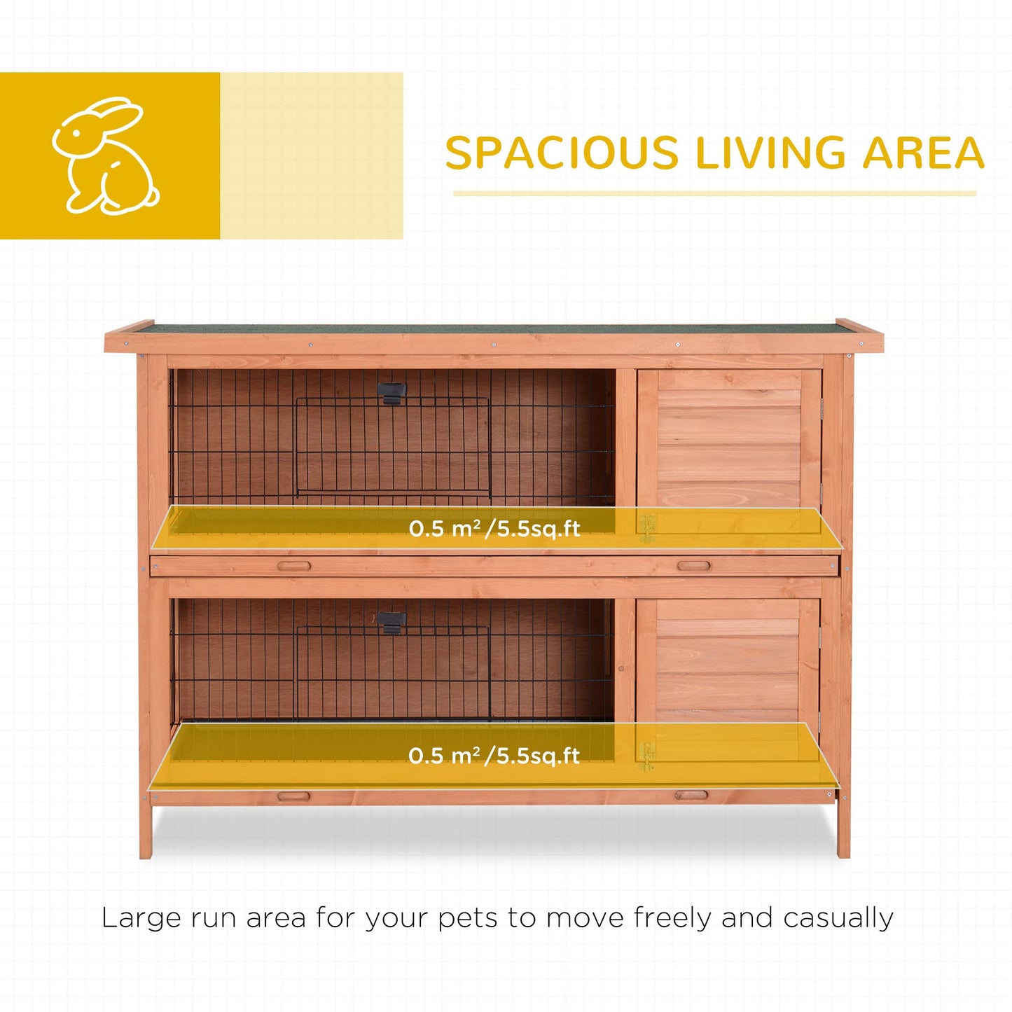 PawHut 54" 2-Story Large Rabbit Hutch Bunny Cage Wooden Pet House Small Animal Habitat with Lockable Doors, No Leak Tray and waterproof Roof for Outdoor/Indoor Orange - WoodArtSupply