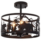 Farmhouse Rustic Slanted Ceiling Light Fixture - 3-Light Round E12 Base Black Metal Fixture with Deer and Bear Design - Perfect for Kitchen, Bedroom, Hallway, and Rustic Style MLGB