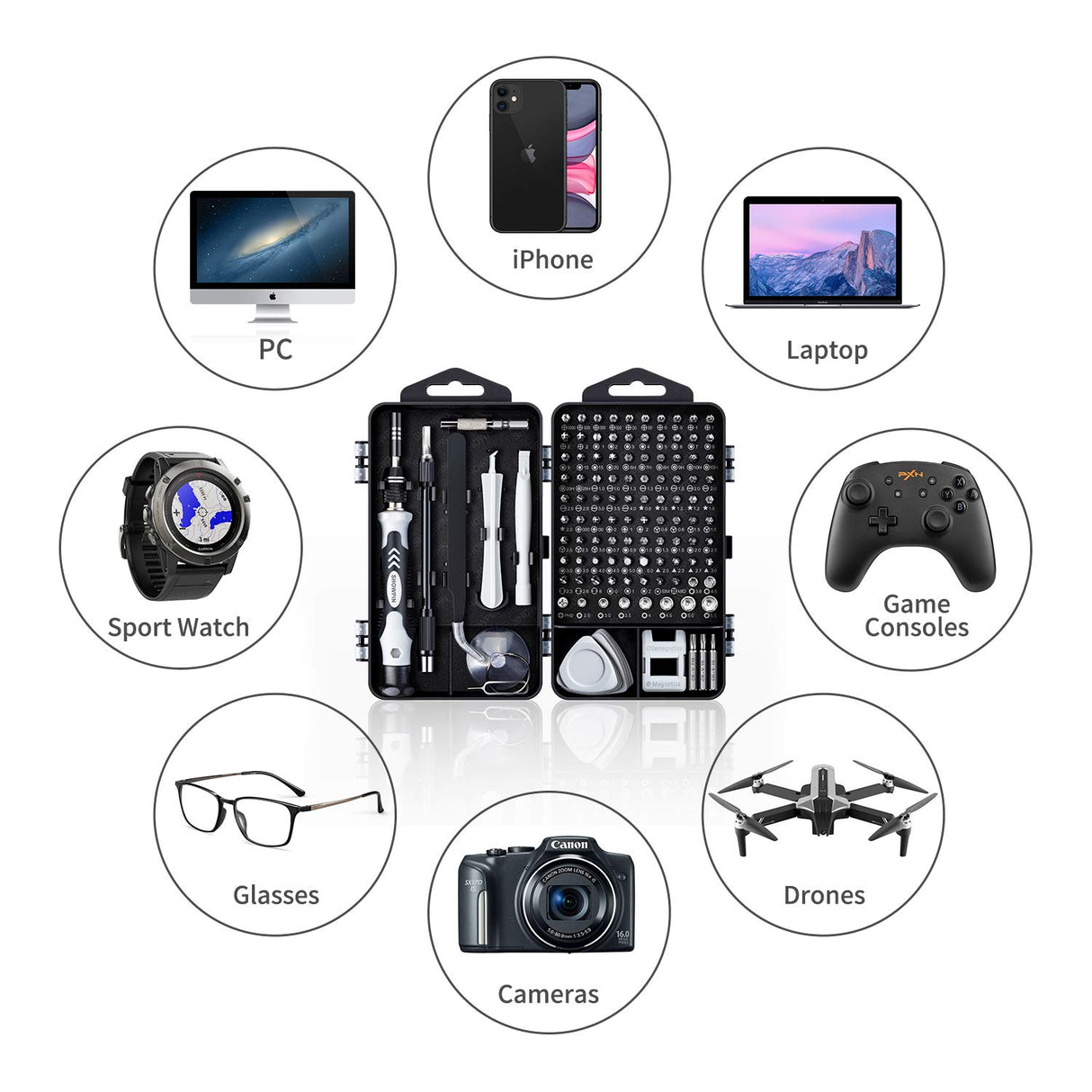 SHOWPIN 122 in 1 Precision Computer Screwdriver Kit, Laptop Screwdriver Sets with 101 Magnetic Drill Bits, Electronics Tool Kit Compatible for Tablet, PC, iPhone, PS4 Repair SHOWPIN