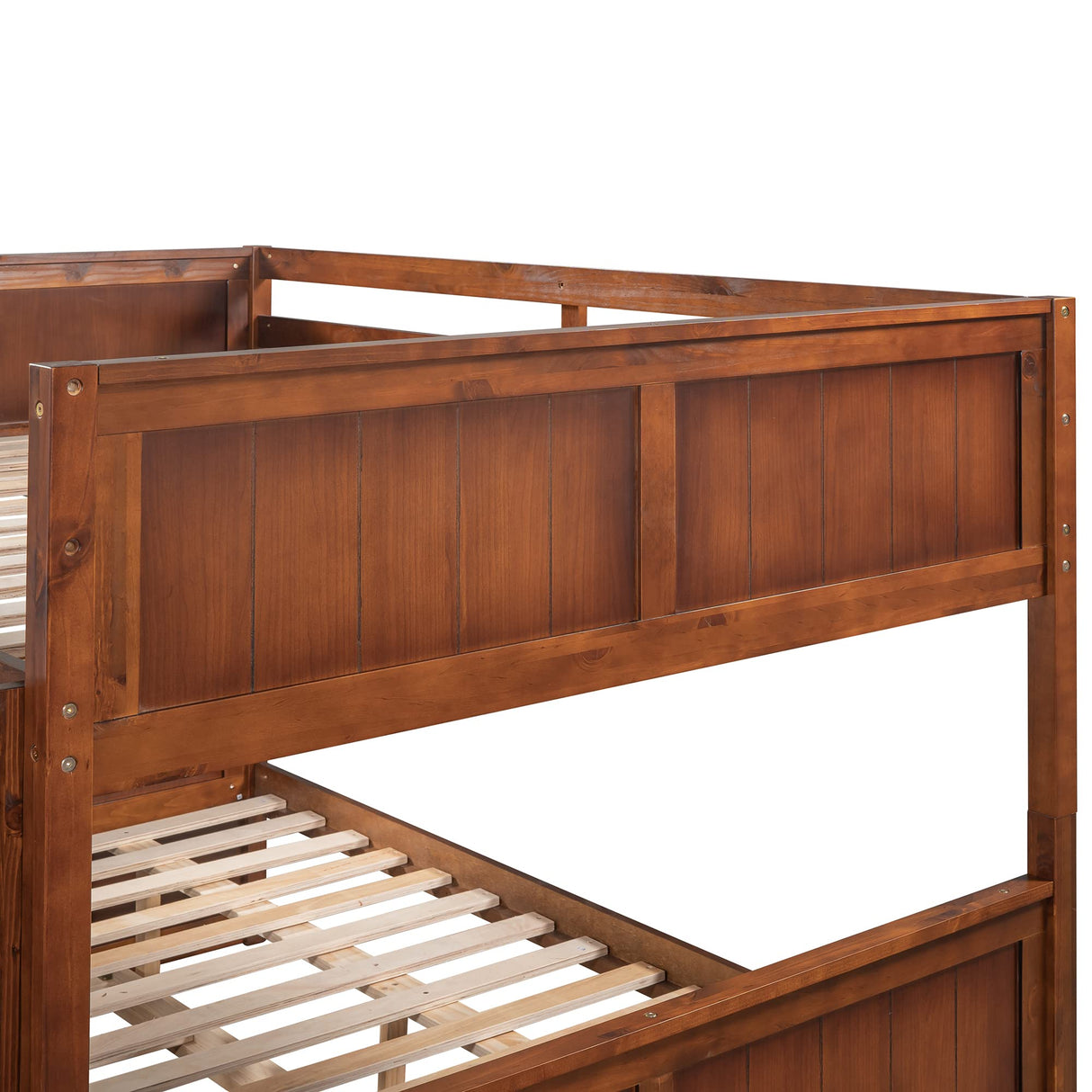 Merax Bunk Bed with Trundle, Full-Over-Full Wood Bed Frame No Box Spring Needed for Kids, Boys or Girls, Walnut Merax