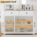 GAOMON 42" Large Buffet Sideboard Storage Cabinet, Farmhouse Sideboard Storage Cabinet with Adjustable Shelf, Drawers and Barn Doors, Wood Coffee Bar Kitchen Table for Entryway Dining Living Room GAOMON