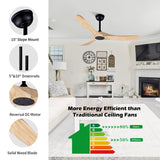 Bigzone 52" Outdoor/Indoor Ceiling Fans Without Lights, DC Motor Energy Saving, 3 Solid Wood Blades, Outdoor Ceiling Fans For Patios With Reversible Blades Bigzone