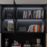 Jiaoun Display Cabinet with Glass Doors, LED Light and Storage Shelve, Curio Cabinets Modern Style Bookcase Trophy Case Display Cabinet for Collectibles - Black (47.2 "W x 16.5 "D x 78.7 "H) Jiaoun