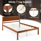 KOMFOTT Full Size Wood Platform Bed Frame with Headboard, Solid Wood Bed Frame with Slat Support, 7-Leg Support, Under Bed Storage, 16-Inch Mattress Foundation Bedroom Furniture, No Box Spring Needed KOMFOTT