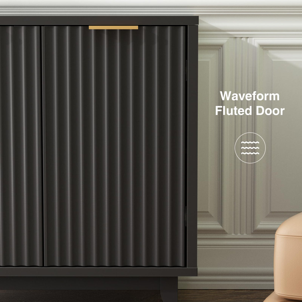 Fluted Cabinet with Storage, 2 Doors Sideboard Buffet, Mid Century Modern Accent Cabinet with Adjustable Shelves, Multifunctional Console Table with Storage for Living Room, Kitchen, Entryway FiveWillowise