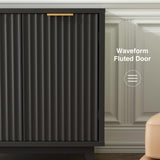 Fluted Cabinet with Storage, 2 Doors Sideboard Buffet, Mid Century Modern Accent Cabinet with Adjustable Shelves, Multifunctional Console Table with Storage for Living Room, Kitchen, Entryway FiveWillowise