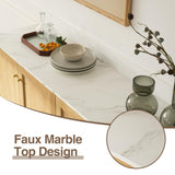 HoeuThien Oak Storage Cabinet Modern Freestanding Accent Cabinet Sideboard Buffet with Faux Marble Top & Adjustable Shelves Wooden Credenza for Dining Room, Living Room Entryway Natural HoeuThien