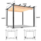 10‘x10’ Louvered Pergola, Retractable with Sun Shade Canopy Patio Pergola, Heavy Duty Aluminum Pergolas for Gardens, Pavilion Grill Gazebo, Backyards and Decks, Grape Trellis (Khaki) HOWSVN