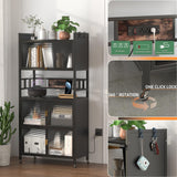 REENLIV 5-Tier Bakers Rack with Power Outlet, Microwave Stand, Bread Rack,Coffee Stand, Baker's Rack with Rolling Wheels and 4 Hooks, Kitchen Shelves for Spices, Pots and Pans,Black REENLIV