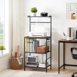 MAHANCRIS Bakers Rack with Charging Station, Microwave Stand with 6 S-Shaped Hooks, 4-Tier Storage Rack, Practical Coffee Bar, for Kitchen, Dining Room, Rustic Brown BRHR35E01 MAHANCRIS