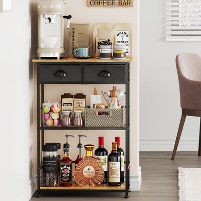 X-cosrack Coffee Bar Stand Station with 2 Storage Drawers, 3-Tier Farmhouse Corner Coffee Table & Coffee Bar Cabinet,Large Capacity Coffe Bar Organizer for Living Room, Entryway,Kitchen - Patent