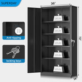 Superday Metal Storage Cabinets, 72" Storage Cabinet with Locking Door, Tall Garage Cabinet with 2 Doors and 4 Adjustable Shelves for Home Office, Classroom, Easy Assemble(Black) Superday