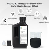 YOUSU Nylon-Like Tough Resin 3D Printer Resin with High Resistance, Functional High-Resolution, 405nm UV Light Curing 3D Printing Liquid for LCD DLP 3D Printer and 8K Capable (1kg, Black) Yousu