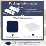 Basic Beyond Outdoor Chair Cushions for Patio Furniture, Waterproof Outdoor Seat Cushions Set of 4 19 x 19, Patio Chair Cushions Set of 4 with Ties and Handle, Navy Blue Basic Beyond