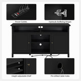 Yaheetech Black TV Stand with Doors for TVs up to 65 in, Modern TV Console with Power Outlet & Storage Shelf, Mid-Century Entertainment Center for Living Room, 31 in Tall Yaheetech