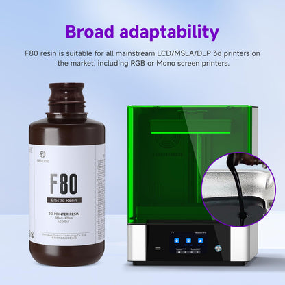 RESIONE 3D Printer Resin, F80 Elastic Resin 405nm UV-Curing Resin with High Elongation at Break High Resilience Photopolymer Resin for LCD DLP MSLA 3D Printing (Black, 500g)