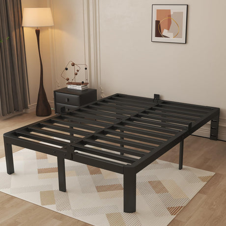 KOSOSO 14 Inch King Size Bed Frame, Black King Bed Frame with Metal Anti-Slip Baffles, No Box Spring Needed, Heavy Duty Steel Platform Support, Round Corner Design, Noiseless, Storage Space KOSOSO