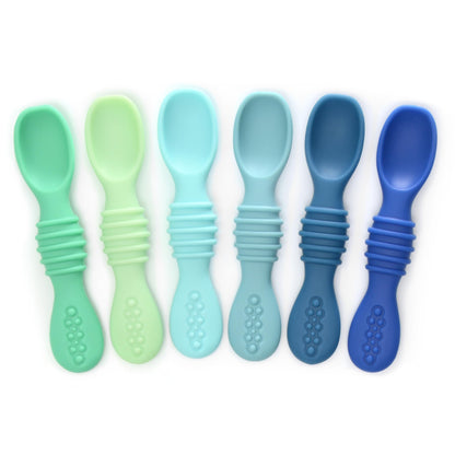 PrimaStella Silicone Chew Spoon Set for Babies and Toddlers - Safety Tested - BPA Free - Microwave, Dishwasher and Freezer Safe - Seaside Palette