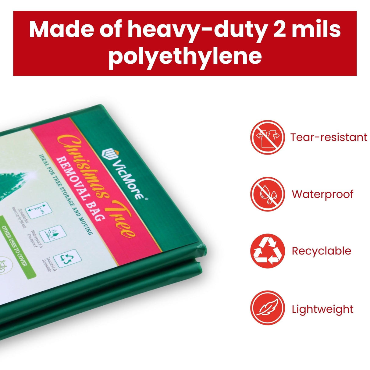 VicMore Christmas Tree Disposal & Removal Bag (9x6 ft) – Heavy-Duty, Tear-Resistant, Odorless PE Cover for Real or Artificial Xmas Trees – Extra Large, Dustproof & Multi-Use, Green VICMORE