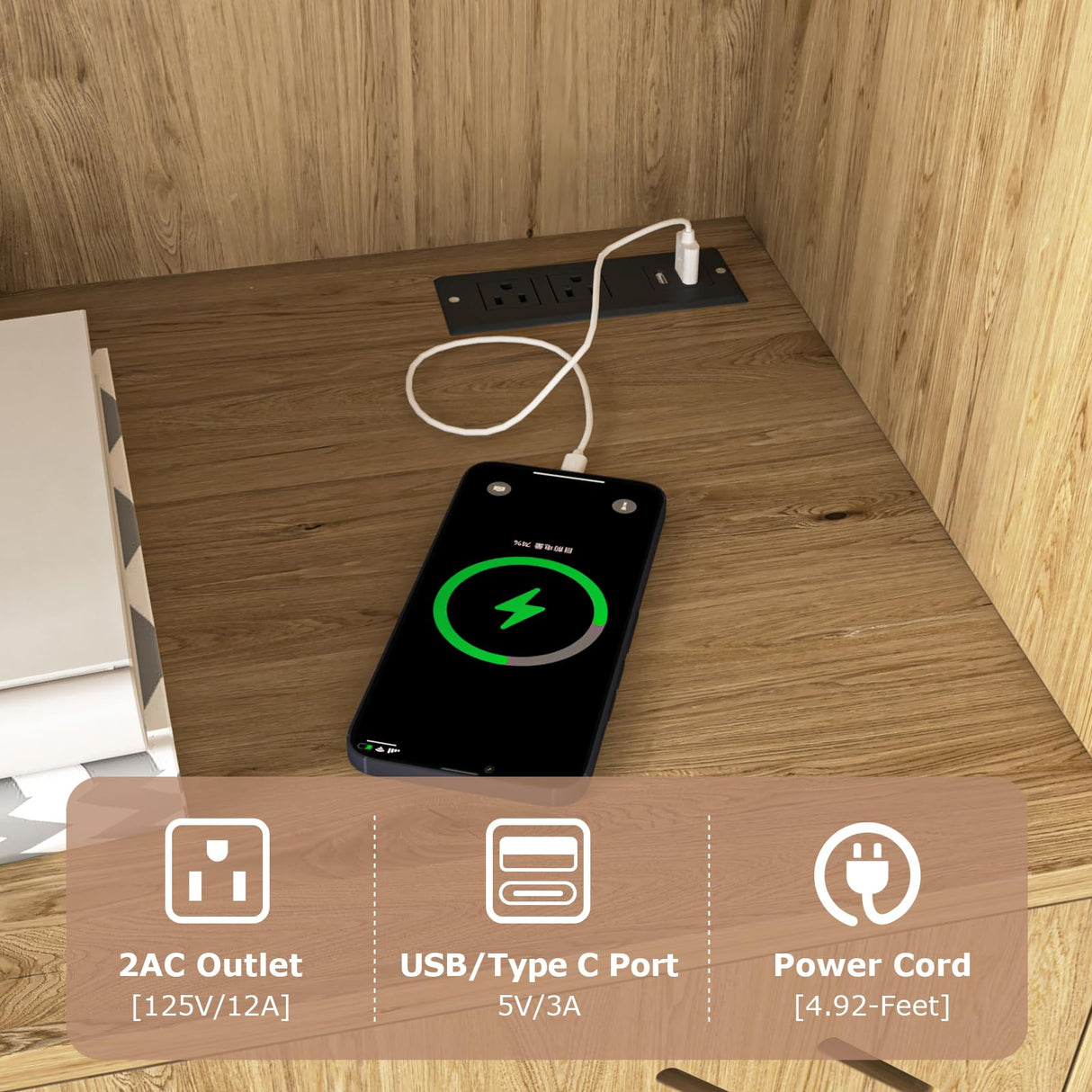 Hosnnile 71'' Kitchen Pantry Storage Cabinet, Farmhouse Rustic Freestanding Buffet Hutch Cupboard with 4 Doors + Open Top, Coffee Bar with 2 AC Outlets + 2 USB Charging Ports for Home, Kitchen Hosnnile