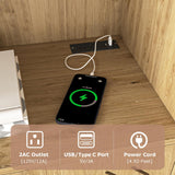 Hosnnile 71'' Kitchen Pantry Storage Cabinet, Farmhouse Rustic Freestanding Buffet Hutch Cupboard with 4 Doors + Open Top, Coffee Bar with 2 AC Outlets + 2 USB Charging Ports for Home, Kitchen Hosnnile