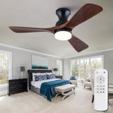 XBIBI 42 Inch Low Profile Ceiling Fan with Light and Remote, Dimmable LED Light, Quiet DC Motor Flush Mount Ceiling Fan, Wood Hugger Ceiling Fans with Lights, Indoor Outdoor Black Ceiling Fan XBIBI