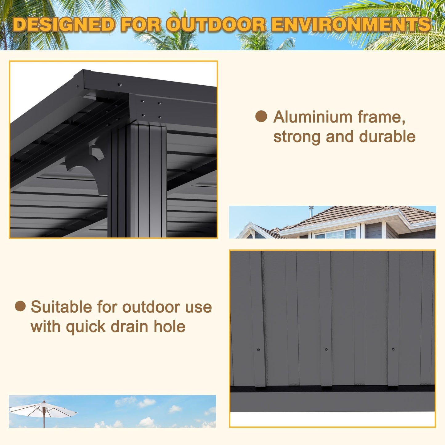 Yardenaler 10x14 FT Hardtop Wall-Mounted Gazebo, Outdoor Pergola Canopy with Aluminum Frame & Drainage Hole for Patio, Deck, Yard - WoodArtSupply