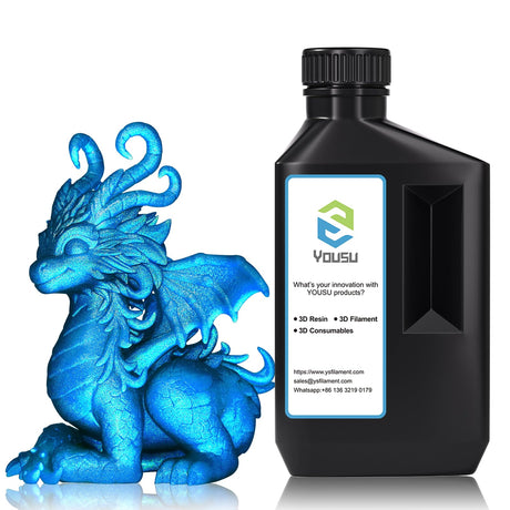 YOUSU 3D Printer Metallic Resin,Fast Curing 3D Metal Printing Resin 1KG, Magical Metallic Effect Photopolymer Resin for LCD DLP 3D Printing (1000g,Metal Blue Zine) Yousu