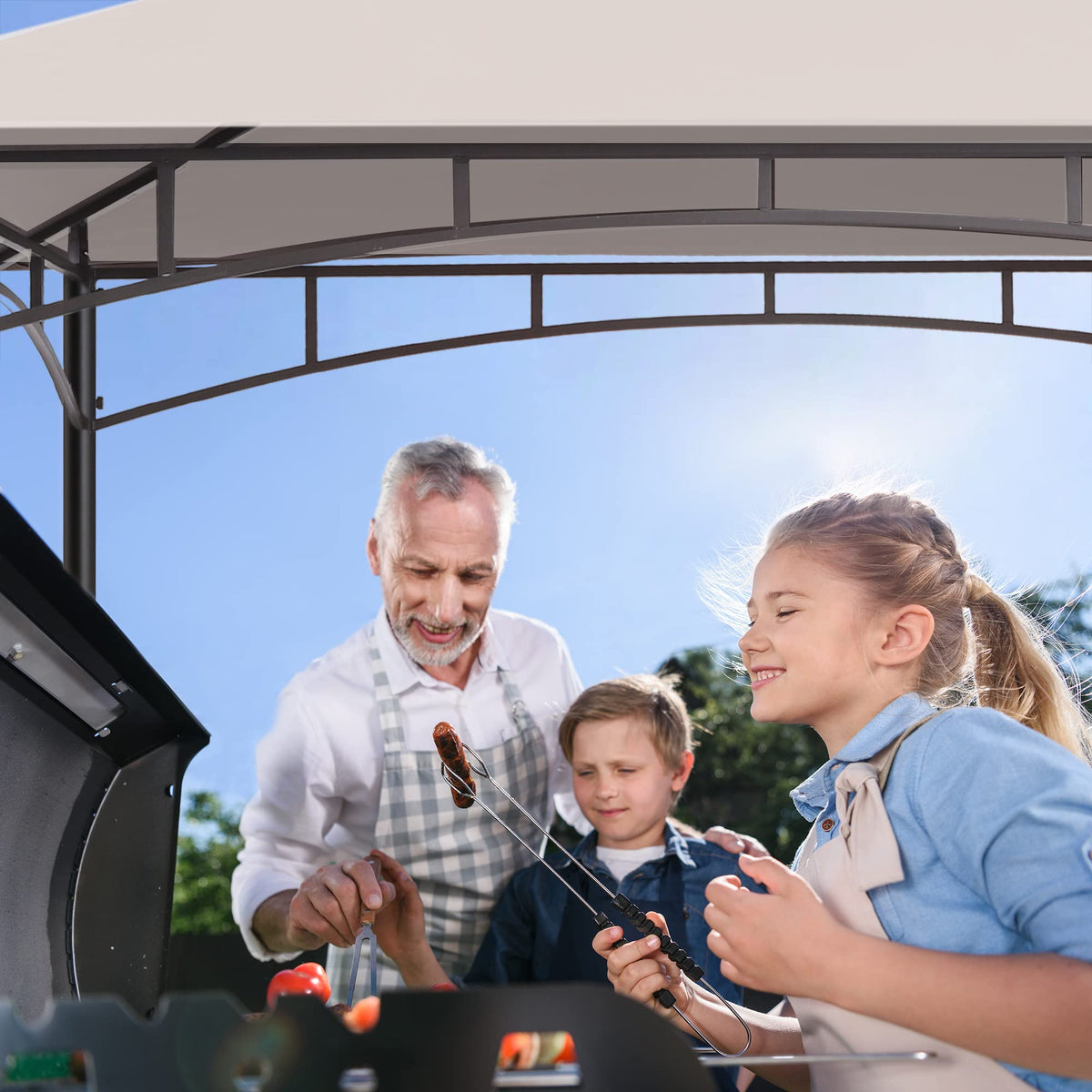 FAB BASED 5x8 Grill Gazebo Canopy for Patio, Outdoor BBQ Gazebo with Shelves & Extra 2 LED Light(Grey) FAB BASED