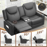 Dresegmt Loveseat Recliner Sofa, Gray PU Leather Double Recliner Loveseat with Console, Cup Holders, Storage & USB Ports, Ergonomics， Manual Reclining Sofa Couch for Living Room, RV Dresegmt