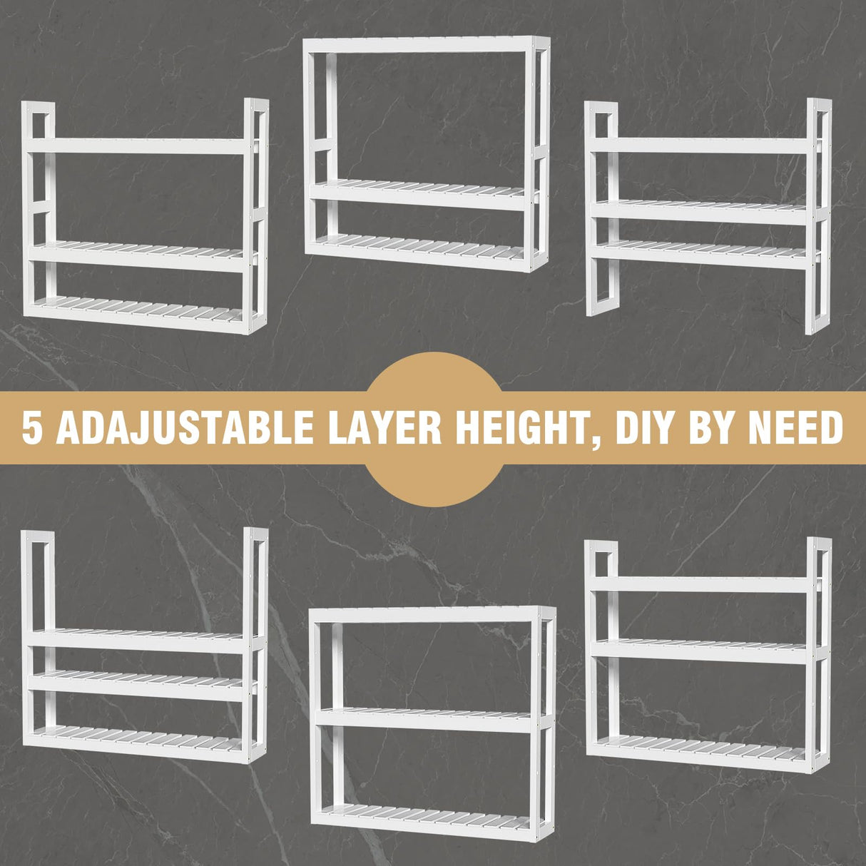 Domax Bathroom Shelves Over Toilet Storage - 3 Tier Wall Mounted Bamboo Bathroom Shelf Organizer Multifunctional Adjustable Layer Free Standing Utility Shelves for Bathroom Living Room Kitchen, White Domax