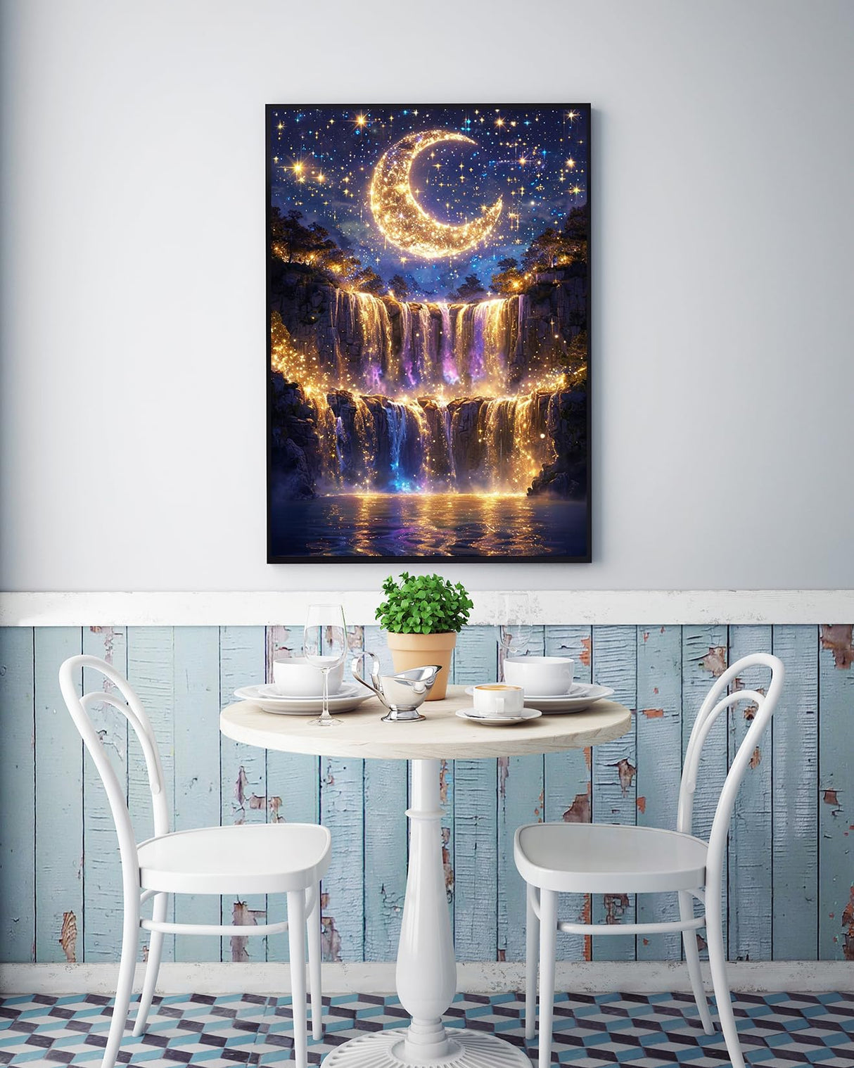 KINPLUB 5D Diamond Painting Kits for Adults Beginners, Moonlight Waterfall Diamond Art Kits for Adults, DIY Full Drill Round Moon Landscape Diamond Dots, Home Wall Decor 12x16 Inch KINPLUB