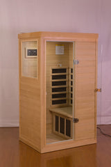 HFYee Infrared Sauna Home Sauna Box 1 Person Far Infrared Indoor Sauna Hemlock Mini Single Person Sauna for Home with LCD Display & Bluetooth on The Left of The Indoor Sauna Room, Natural HFYee