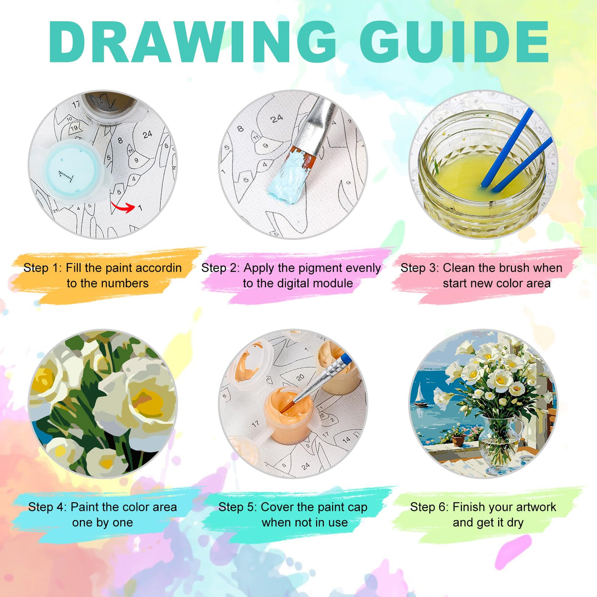 Paint by Numbers Kit for Adults - White Flower in Glass Vase Adult Paint by Number Kits on Canvas for Beginner, Sea DIY Acrylic Oil Number Painting for Adults, Perfect for Home Decor Gift 16x20 Inch GEEHEIY