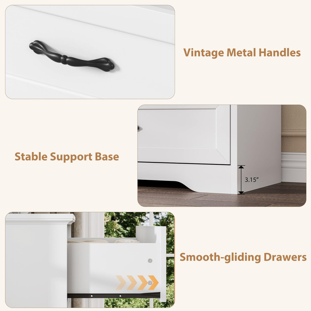 GarveeHome 5 Drawers Dresser for Bedroom,Chest of Drawers with Wide Metal Handle,Farmhouse Modern Wooden Tall Dresser,Natural Texture,Storage Organizer for Bedroom,Living Room,Kids Room(White) GarveeHome