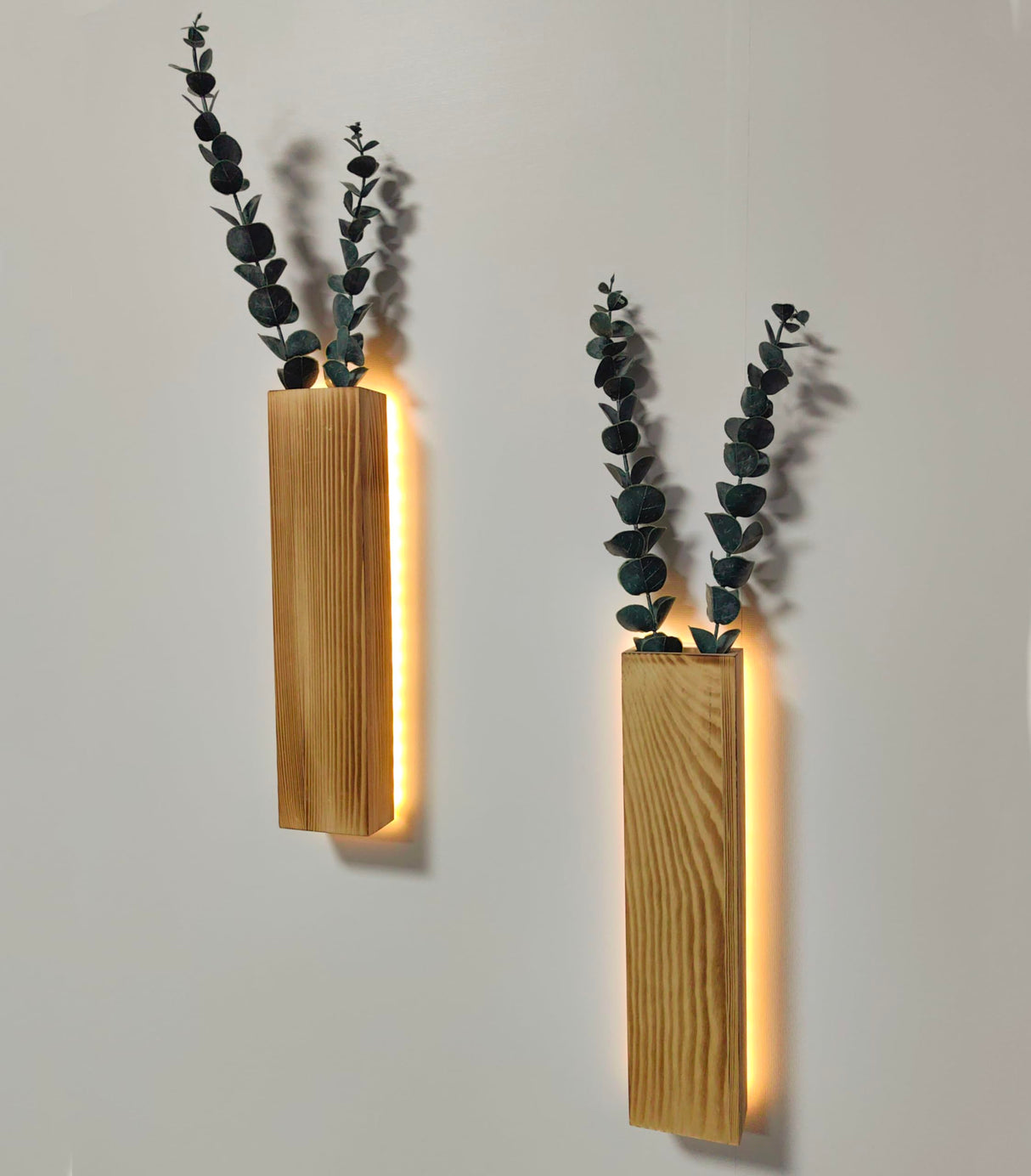 Artificial Eucalyptus with LED Lights Wall Planters Rustic Wall Decor with Lights Wall Sconces Fake Vines for Room Decor Home Bedroom Living Room Bathroom Hanging Vase for Dried Flowers Faux Plants Comtelek