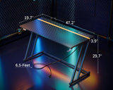 MOTPK Gaming Desk with LED Lights & Power Outlet, Computer Desk 47inch for Small Space, Cheap Gaming Table with Carbon Fiber Texture, Kids Desk Gift for Boys Men, Black MOTPK