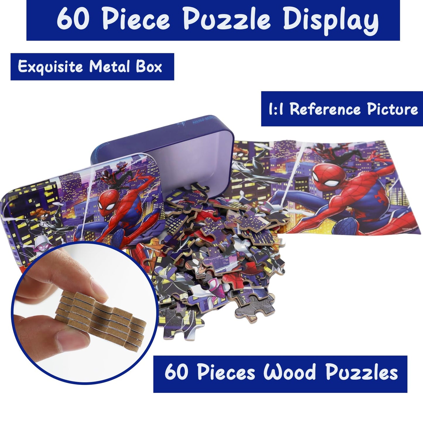 60 Pieces Marvel Spiderman Jigsaw Puzzles for Kids Ages 4-8,Learning Educational Puzzles for Children Girls and Boys,Packed in Tin Box,Gift for Children (0668)