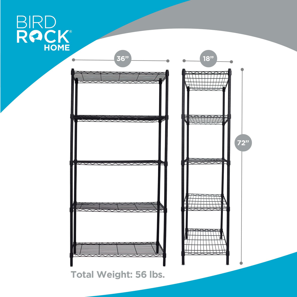Internet's Best 5-Shelf Adjustable Wire Shelving | Heavy Duty Storage Rack | Metal Shelf for Garage, Restaurant, Industrial Use - Wide Unit Shelves, Sturdy Steel Frame | Black | 36" W x 18" D x 72" H Internet's Best