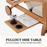 HOMREST Set of 2 Wood Chaise Lounge Chair Recliner, 83x23in Patio Chaise Lounger Recliner with Slide-Out Side Table, Foam-Padded Cushion, Adjustable Backrest, Wheels (Beige) HOMREST